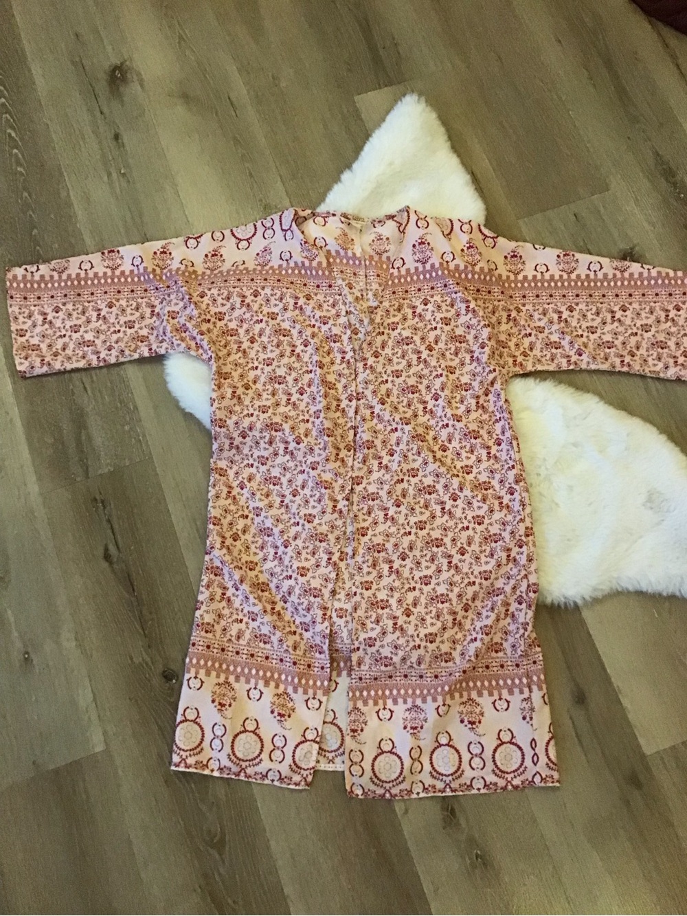 Rebellion Boho Pink Floral Printed Kimono Size S EUC - Picture 6 of 9